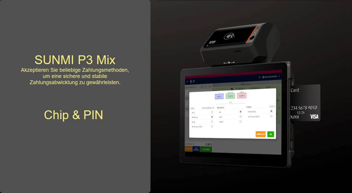 SUNMI P3 Mix - Zahlung per Chip & PIN